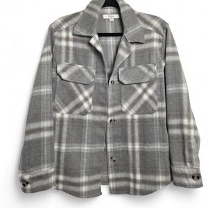 C By One Gray White Plaid Women's Button Down Flannel Jacket